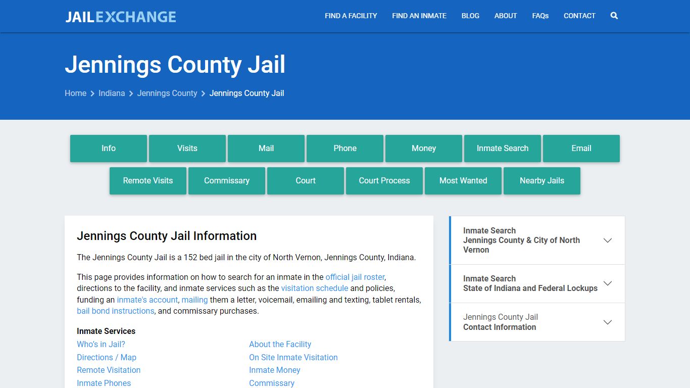 Jennings County Jail, IN Inmate Search, Information