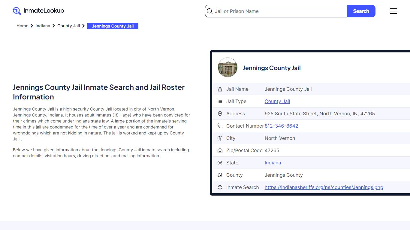 Jennings County Jail Inmate Search and Jail Roster Information